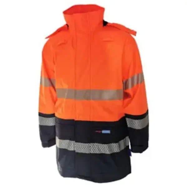 DNC WORKWEAR-346745271: Flame Retardant & Arc rated D/N Rain Jacket Orange/Navy 6XL