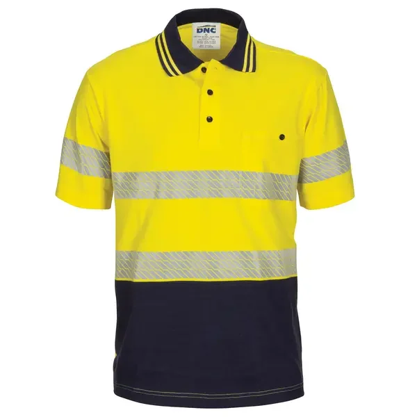 DNC WORKWEAR-351535771: Segment Taped C/J Polo Short Sleeve Yellow/Navy 6XL