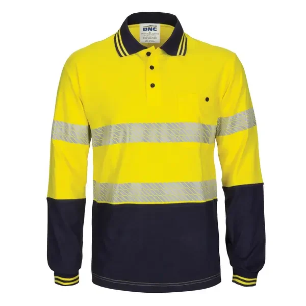DNC WORKWEAR-351635771: Segment Taped C/J Polo Long Sleeve Yellow/Navy 6XL