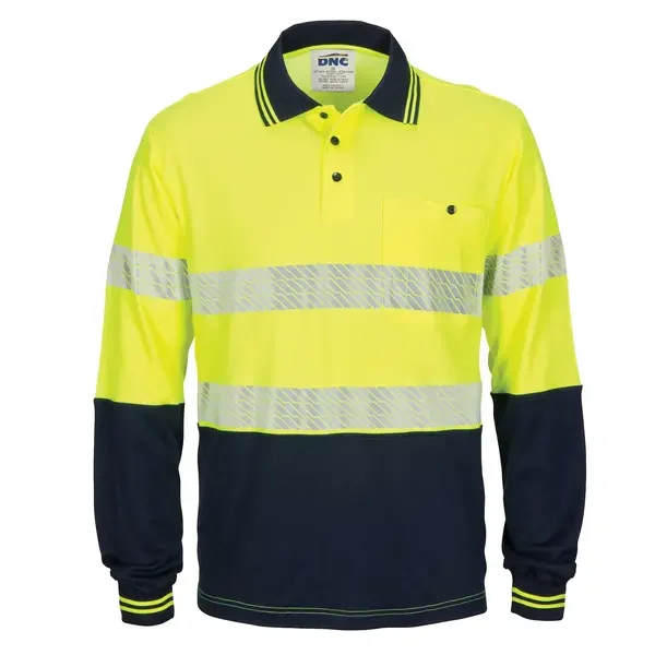 DNC WORKWEAR-351835771: Segment Taped C/B Polo Long Sleeve Yellow/Navy 6XL