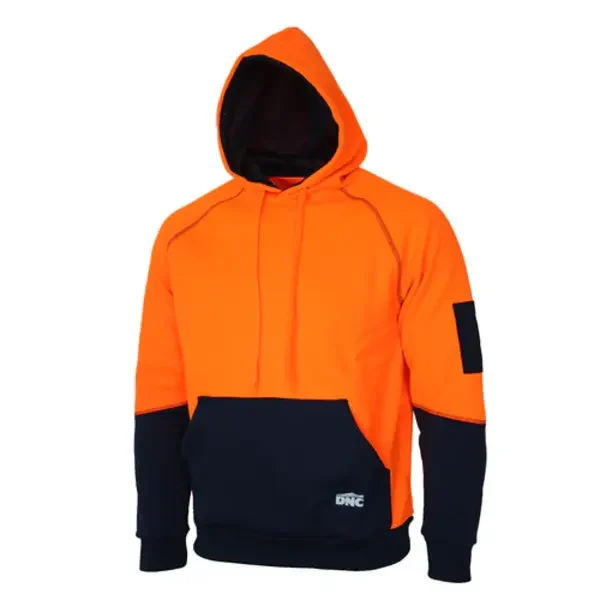 DNC WORKWEAR-352145271: HiVis Softshell Hoodie Orange/Navy 6XL