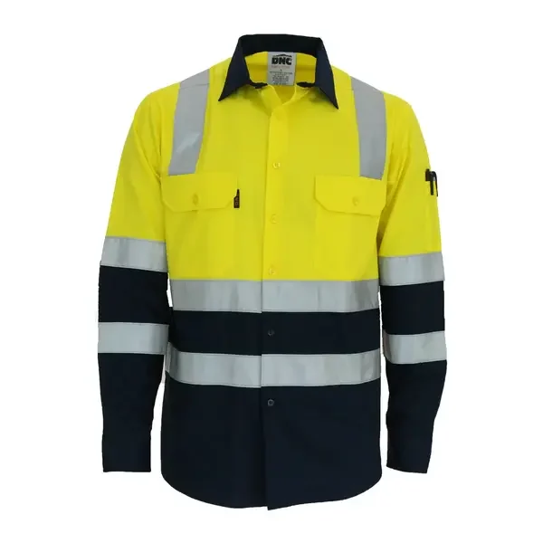 DNC WORKWEAR-354735771 DNC WORKWEAR-354735771: HiVis Lightweight CTN Shirt G-Tape Long Sleeve Yellow/Navy 6XL