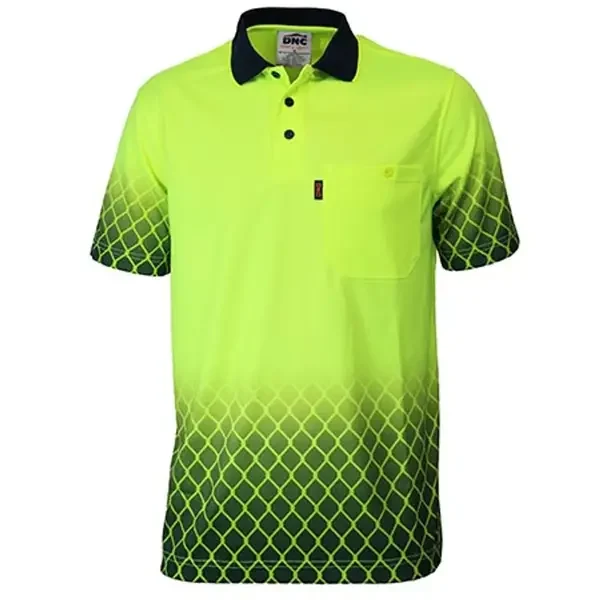 DNC WORKWEAR-355135771: Hvs Sublimated Metal Mesh Polo Yellow/Navy 6XL