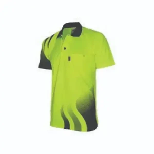 DNC WORKWEAR-356335771: Hivis Sublimated Wave POLO Yellow/Navy 6XL
