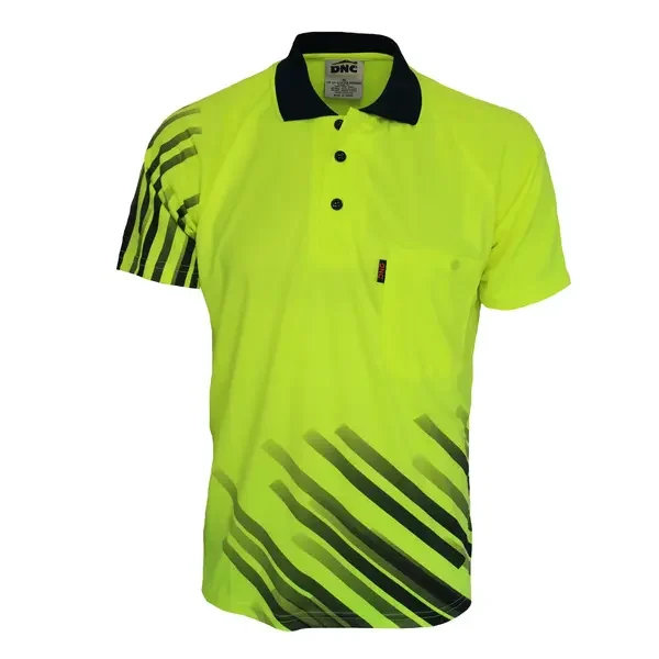 DNC WORKWEAR-356535771 DNC WORKWEAR-356535771: Hivis Sublimated Stripe Polo Yellow/Navy 6XL