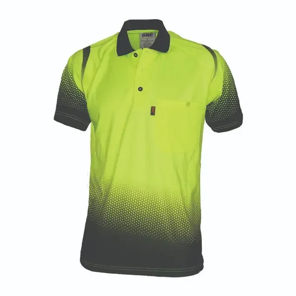 DNC WORKWEAR-356835771: Hivis Sublimated Ocean POLO Yellow/Navy 6XL
