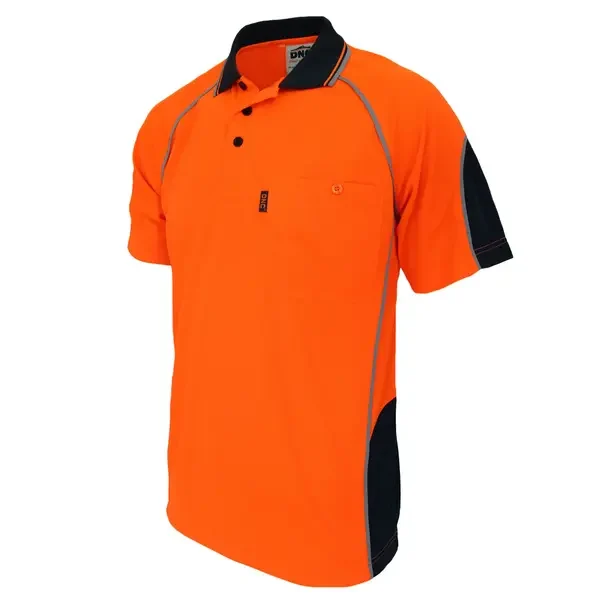 DNC WORKWEAR-356945271 DNC WORKWEAR-356945271: HiVis Semicircle-piping Polo Orange/Navy 6XL