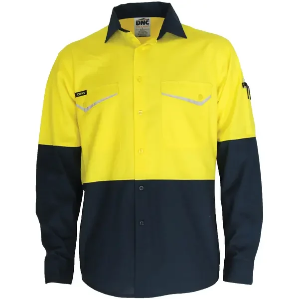 DNC WORKWEAR-358635771: 2 tone RipStop Cool Shirt Long Sleeve Yellow/Navy 6XL