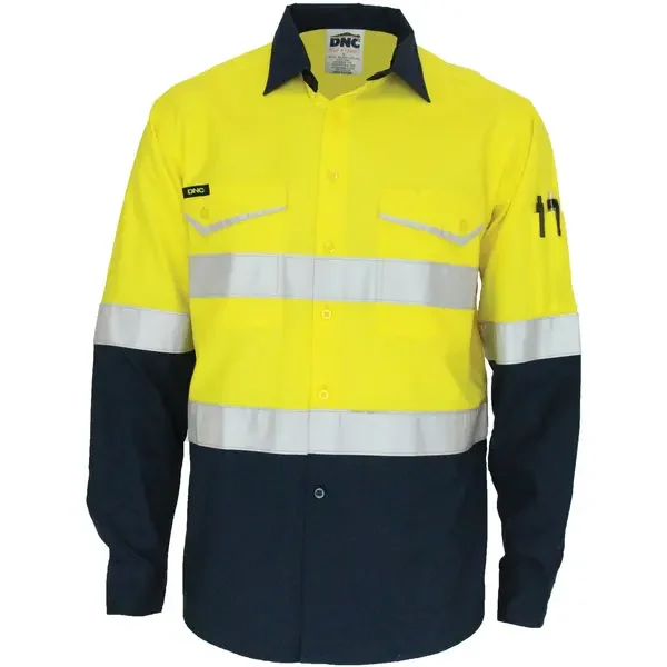 DNC WORKWEAR-358835771: 2 tone RipStop Shirt Long Sleeve CSR Yellow/Navy 6XL