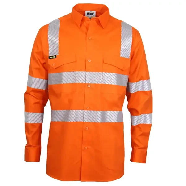DNC WORKWEAR-364345071: Hvs SegmentTaped VicRail Shirt Orange 6XL