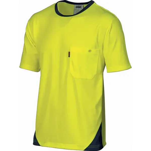 DNC WORKWEAR-371135770: HiViz Action Micromesh Tee Short Sleeve Yellow/Navy 5XL