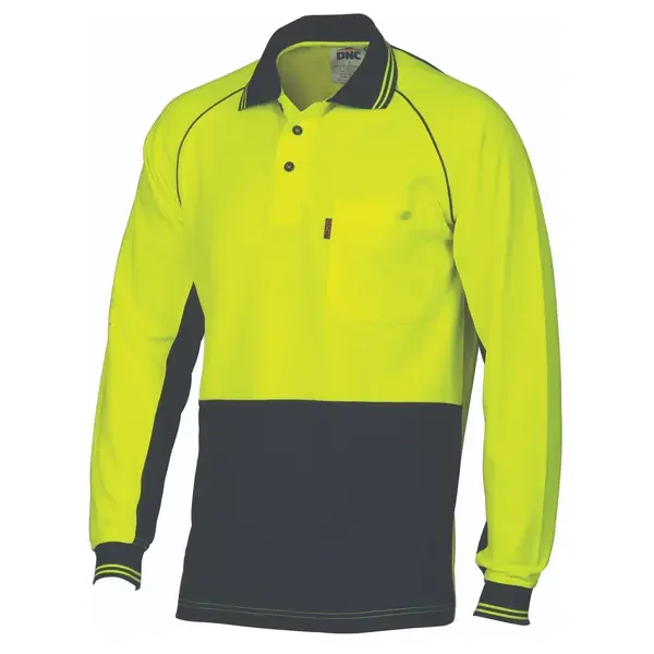 DNC WORKWEAR-372035770: Hivs Ctn Backed Air-F Polo Long Sleeve Yellow/Navy 5XL