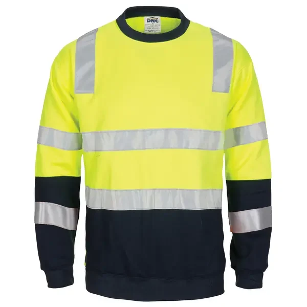 DNC WORKWEAR-372335771: HiVis D/N Fleecy Sweater GTape Yellow/Navy 6XL