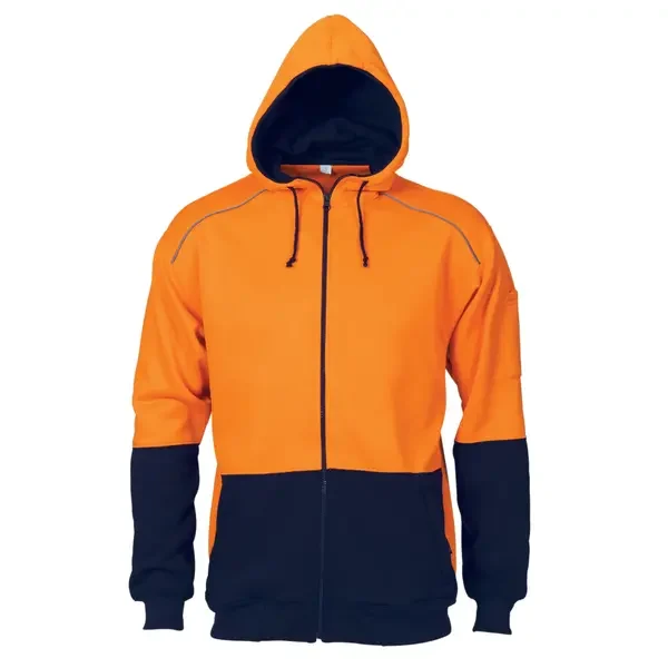 DNC WORKWEAR-372845271: HiVis Full Zip Fleecy Hoodie Orange/Navy 6XL