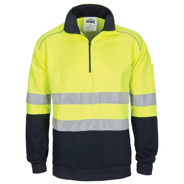 DNC WORKWEAR-372935771: HiVis D/N 1/2 Zip Fleecy GTape Yellow/Navy 6XL