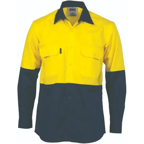 DNC WORKWEAR-373235770: Hi vertical-vented ctn Shirt Long Sleeve Yellow/Navy 5XL