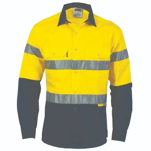 DNC WORKWEAR-373635771: Two tone Hivis Cd with Reflective Tape Long Sleeve Yellow/Navy 6XL
