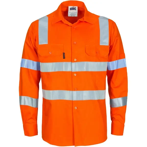 DNC WORKWEAR-374345071: HiVis Lightweight Vic Rail Cotton Shirt Orange 6XL