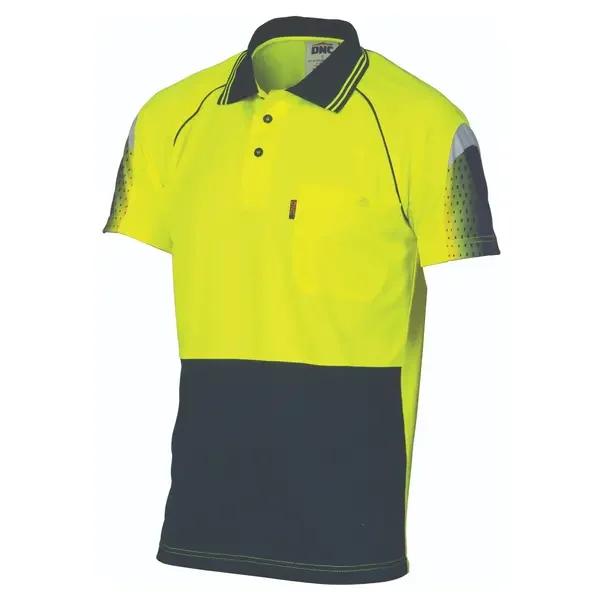 DNC WORKWEAR-375135770: Micro mesh polo screen print Yellow/Navy 5XL