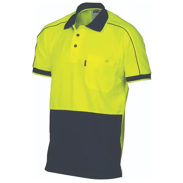 DNC WORKWEAR-375335770: HiVis Piping Polo Yellow/Navy 5XL