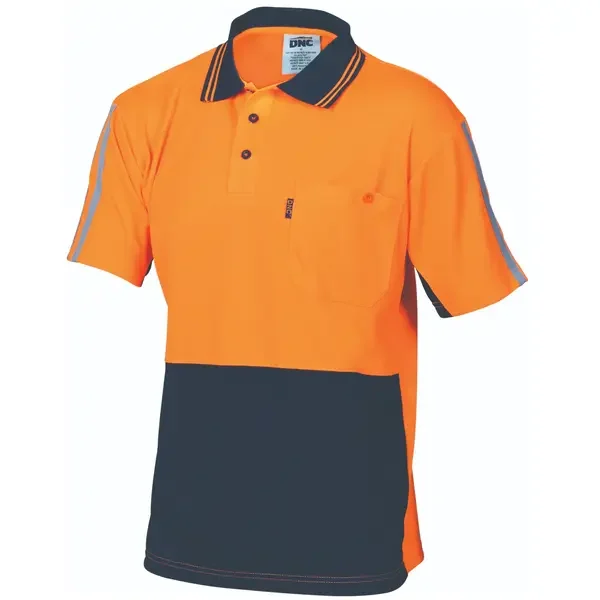 DNC WORKWEAR-375545270: HiVis Stripe Polo Orange/Navy 5XL