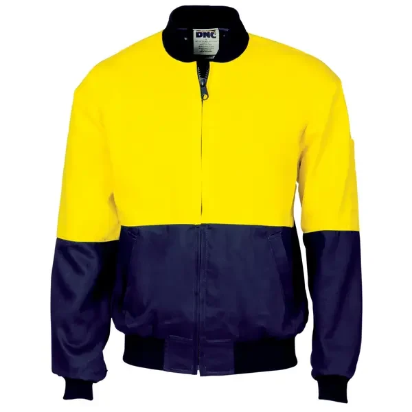 DNC WORKWEAR-375735771: HiVis Cotton Bomber Jacket Yellow/Navy 6XL