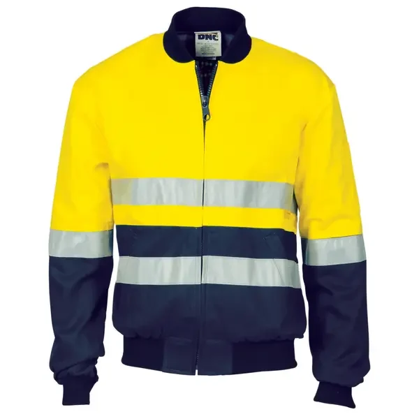DNC WORKWEAR-375835771: HiVis D/N Cotton Bomber Jacket Yellow/Navy 6XL