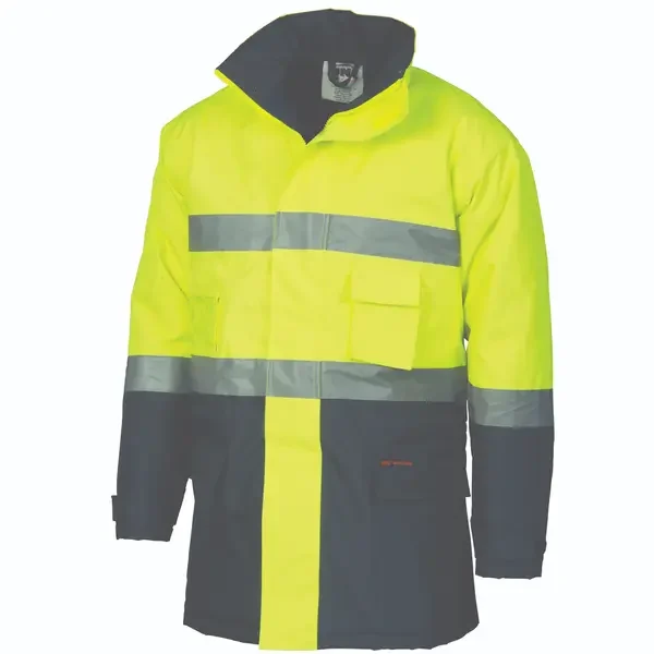 DNC WORKWEAR-376835771: PVC HiVis Long Quited Jacket T Yellow/Navy 6XL