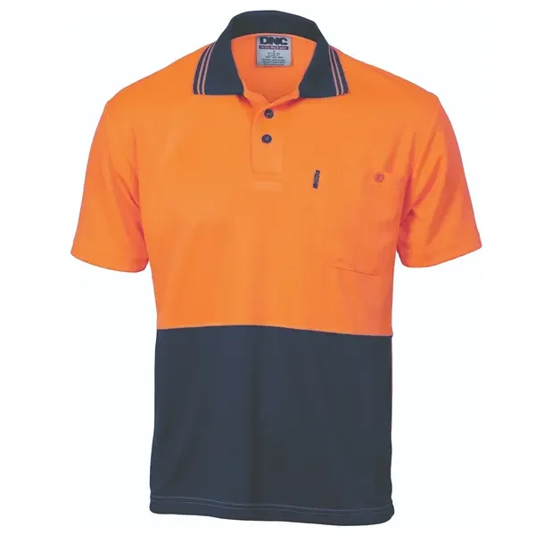 DNC WORKWEAR-381145272: HiVis Polo Micromesh Shirt Short Sleeve Orange/Navy 7XL