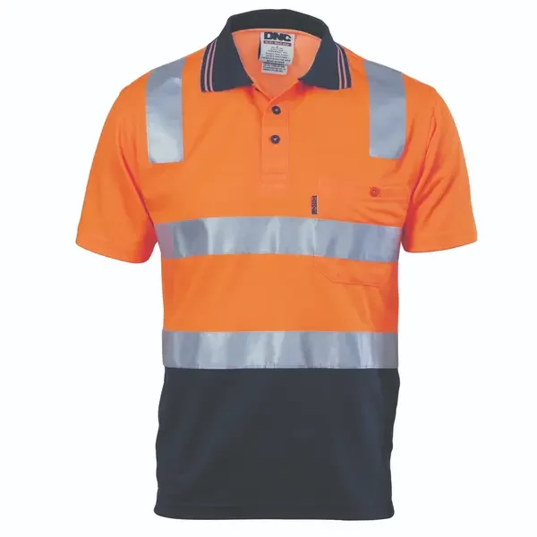 DNC WORKWEAR-381745270: Cotton Back Polo with Tape Short Sleeve Orange/Navy 5XL