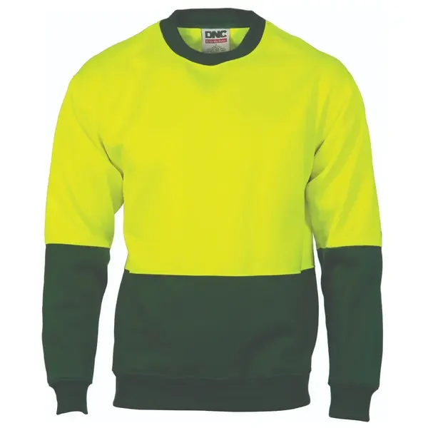 DNC WORKWEAR-382135672: Two Tone HiVis Sweatshirt Crew Yellow/Bottle Green 7XL