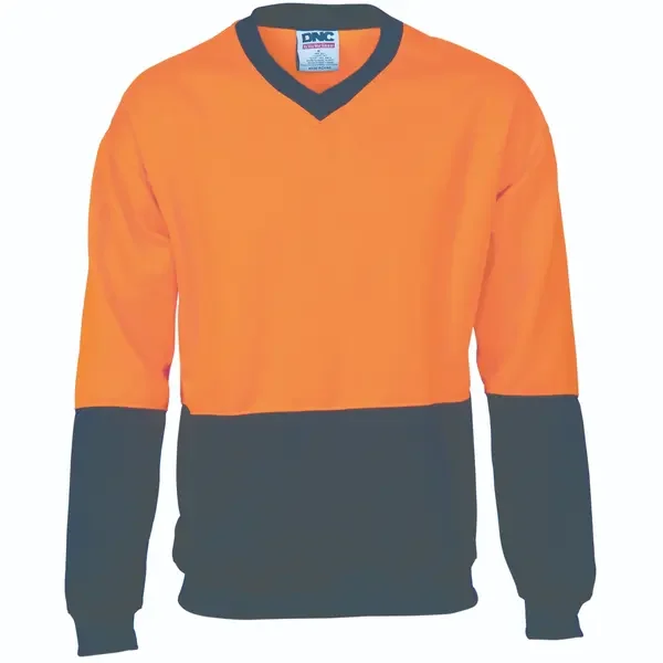 DNC WORKWEAR-382245272: Two Tone HiVis Sweatshirt Vnec Orange/Navy 7XL