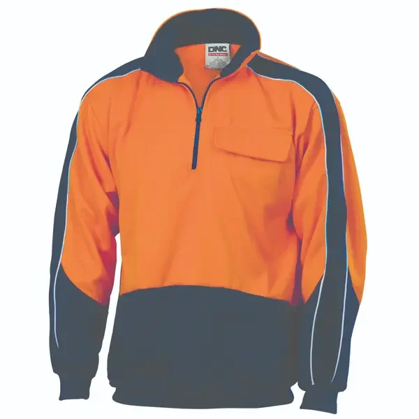 DNC WORKWEAR-382345272: Two Tone HiVis 1/2 Zip Panel Orange/Navy 7XL