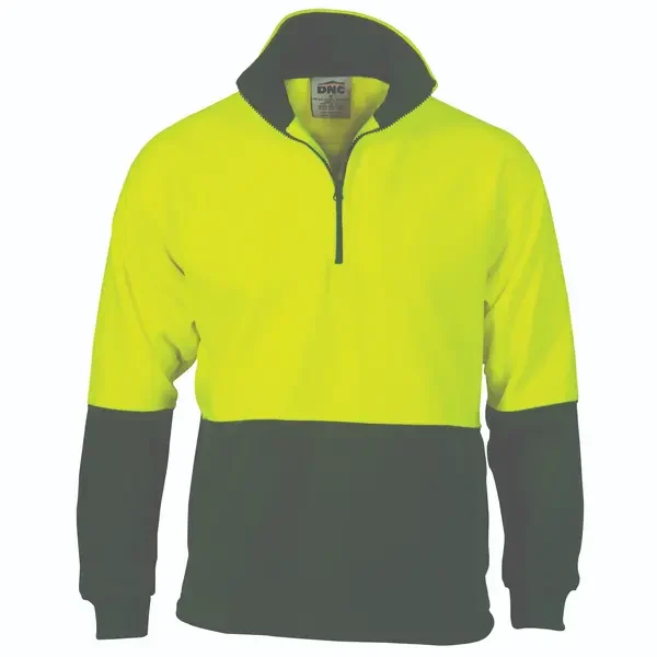 DNC WORKWEAR-382535672: Two Tone HiVis 1/2 Zip PFleece Yellow/Bottle Green 7XL