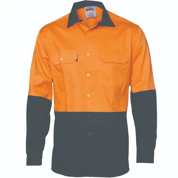 DNC WORKWEAR-383245273: Two Tone HiVis Cd Shirt Long Sleeve Orange/Navy 8XL