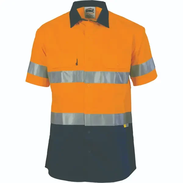 DNC WORKWEAR-383345271: Two Tone Cd Shirt w/-Tape Short Sleeve Orange/Navy 6XL