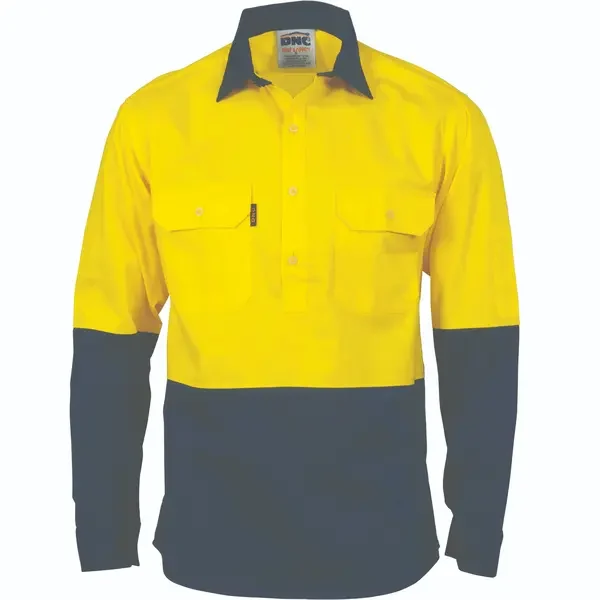 DNC WORKWEAR-383435770: Two Tone Closed with Gusset Long Sleeve Yellow/Navy 5XL
