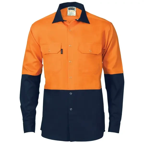 DNC WORKWEAR-383845270: Two Tone Press Stud Shirt Long Sleeve Orange/Navy 5XL