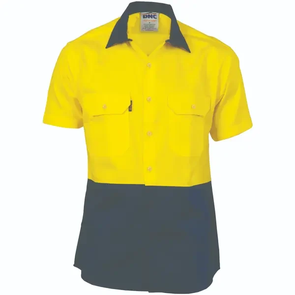 DNC WORKWEAR-383935771: HiVis Cool Breathe Shirt Short Sleeve Yellow/Navy 6XL
