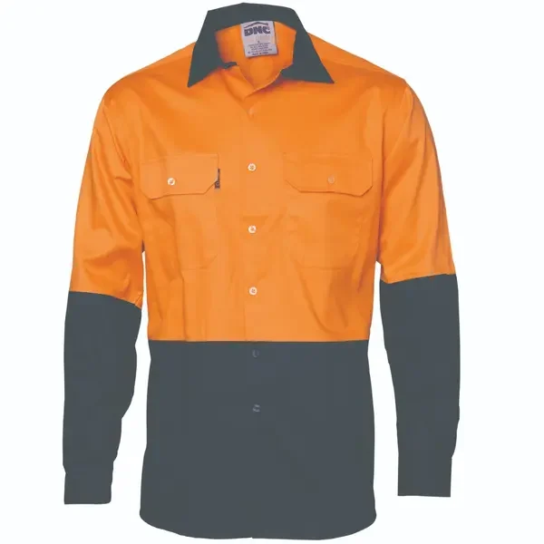 DNC WORKWEAR-384045273: HiVis Cool Breathe Shirt Long Sleeve Orange/Navy 8XL