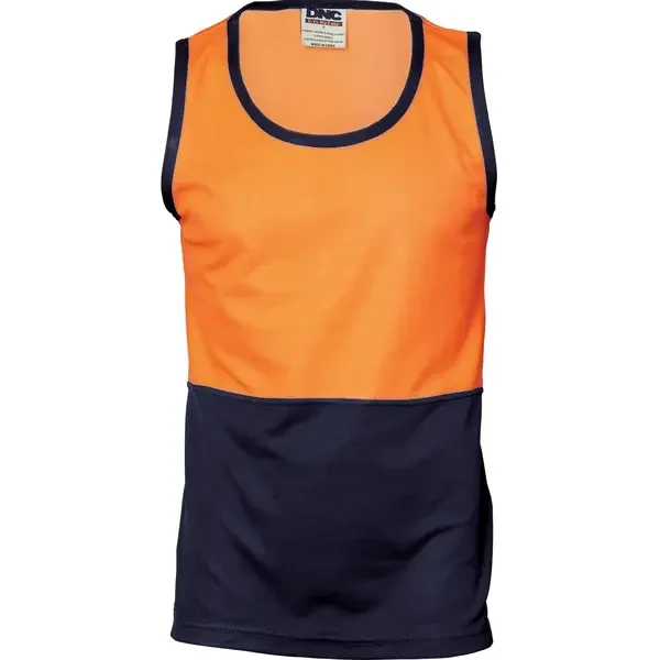 DNC WORKWEAR-384145272: HiVis Cotton Back Singlet Orange/Navy 7XL