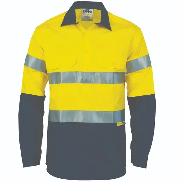 DNC WORKWEAR-384935770: Closed Front Cd Shirt Tape Long Sleeve Yellow/Navy 5XL