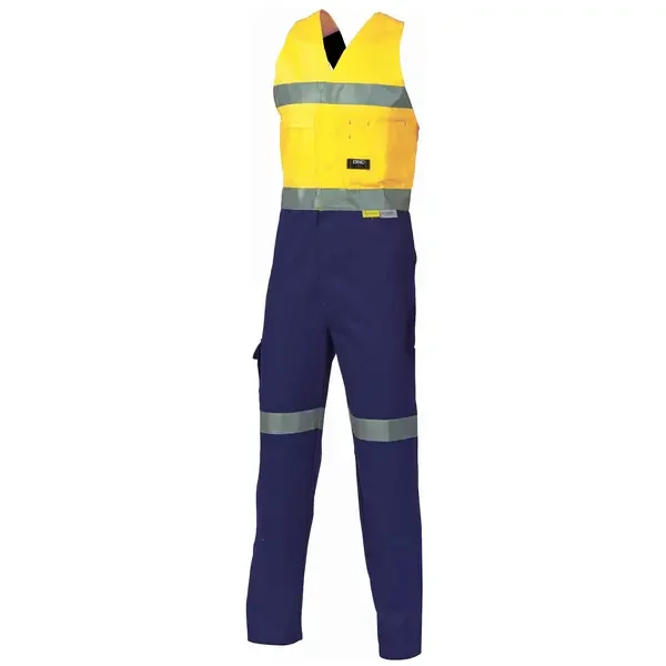 DNC WORKWEAR-38573572132: HiVis ActnBack Overall Tape Cd Yellow/Navy 132S