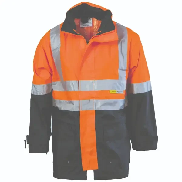 DNC WORKWEAR-386745271 DNC WORKWEAR-386745271: HiVis 2 Tone Rain Jacket Tape Orange/Navy 6XL