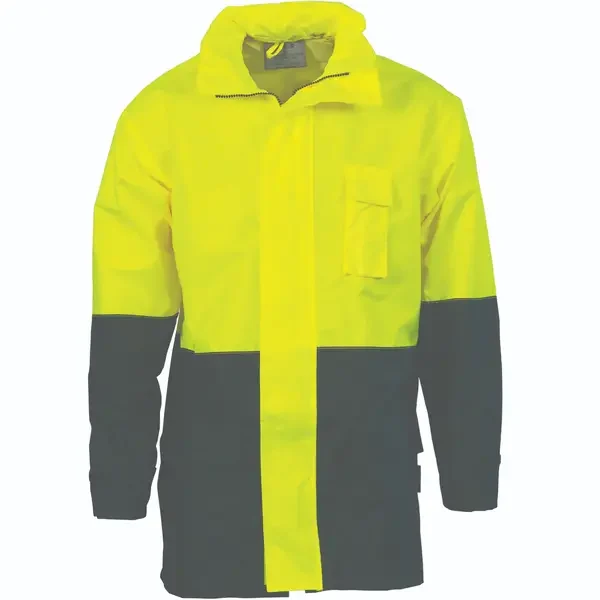 DNC WORKWEAR-387735771: HiVis Lightweight Rain Jacket Yellow/Navy 6XL