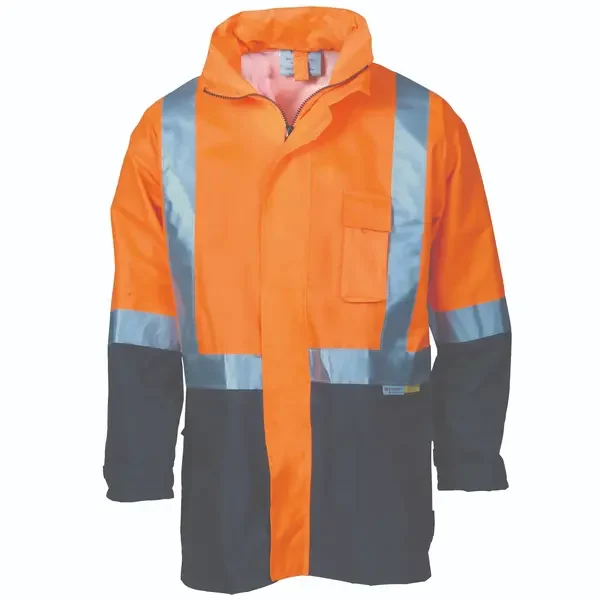 DNC WORKWEAR-387945271: HiVis Lightweight Rain Jacket Tap Orange/Navy 6XL