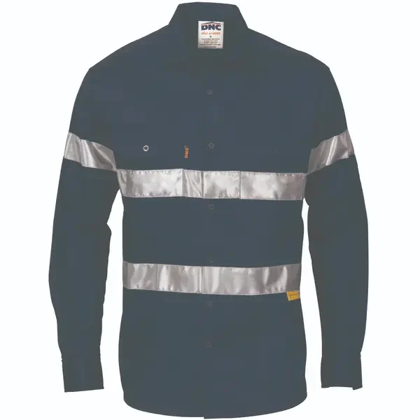 DNC WORKWEAR-396720070: Hivis Lightweight cott Shirt G-Tape Long Sleeve Navy 5XL
