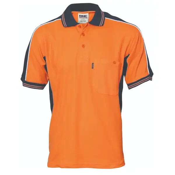 DNC WORKWEAR-389545270: Polyester Cotton Contrast Polo Short Sleeve Orange/Navy 5XL