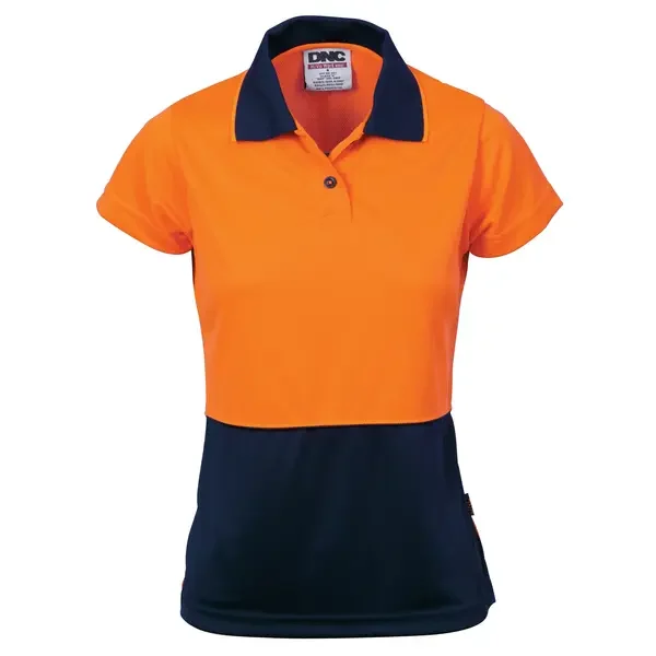 DNC WORKWEAR-389745216: Ladies HiVis Two Tone Polo Short Sleeve Orange/Navy 16
