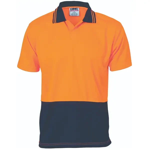 DNC WORKWEAR-390345270: HiVis 2 Tone Food Ind Polo Short Sleeve Orange/Navy 5XL